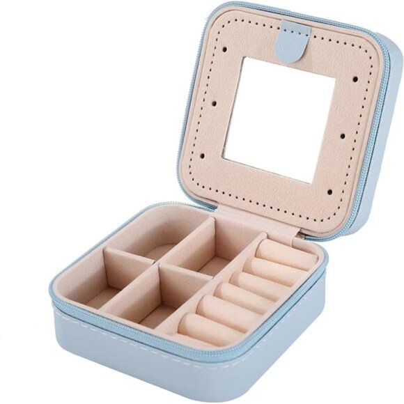 Travel Jewelry Case Small Jewelry Organizer Box with Mirror Gift for Women Girls - Picture 6 of 7